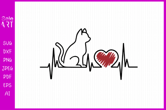 Cat EKG Embroidery Design