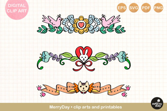 Cute Flower Divider Cat Bunny Clip Art