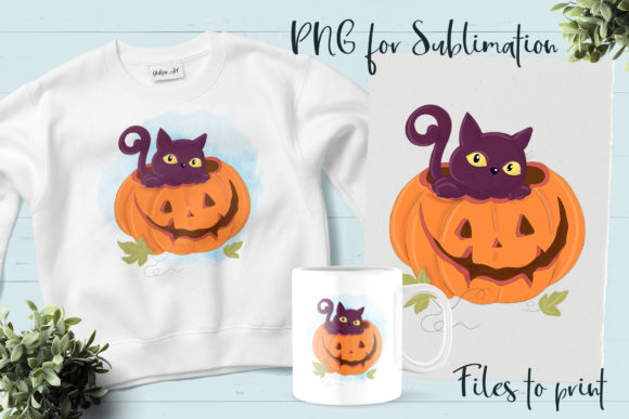 Halloween Cat Sublimation. Design Print