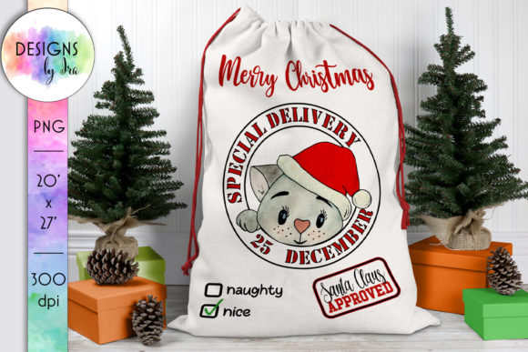 Santa Sack Sublimation with Cute Cat